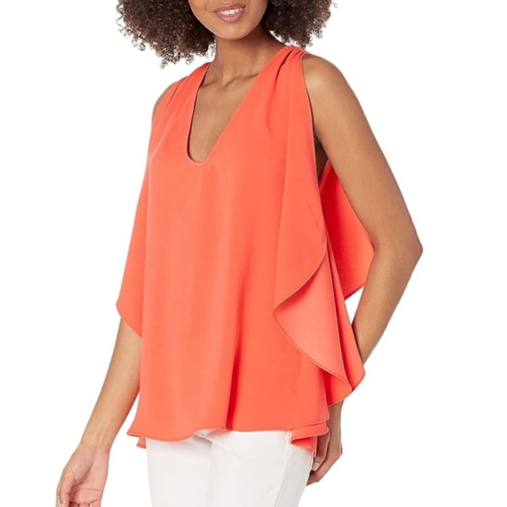 Trina Turk 'Haipo' Sleeveless Draped-Side Crepe Top, Poppy